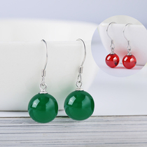 925 sterling silver earrings pearl studs Net red garnet crystal female green agate earrings flash full diamond hypoallergenic