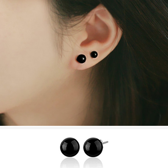 925 sterling silver ear needles natural red and black agate Korean earrings earrings simple men's and women's silver jewelry hypoallergenic