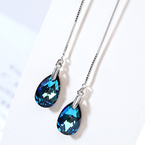 925 Sterling Silver Ear Line Austrian Crystal Earrings Earrings Earrings Female Net Red Korean Long Tassel Anti-allergy