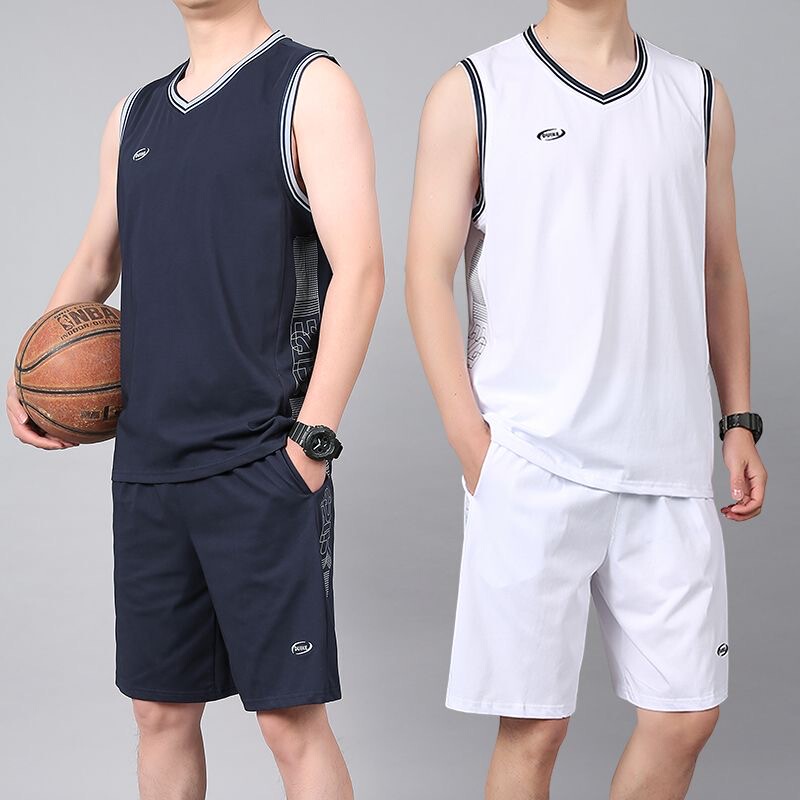 Summer Basketball Uniform Sports Suit for Men, Cotton-Containing, Large Size, Casual Sleeveless Vest, Shorts, Fitness Competition Running Jersey