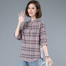 Mom plaid short sleeve T-shirt female 2021 summer new Korean loose casual temperament fashion Half sleeve top