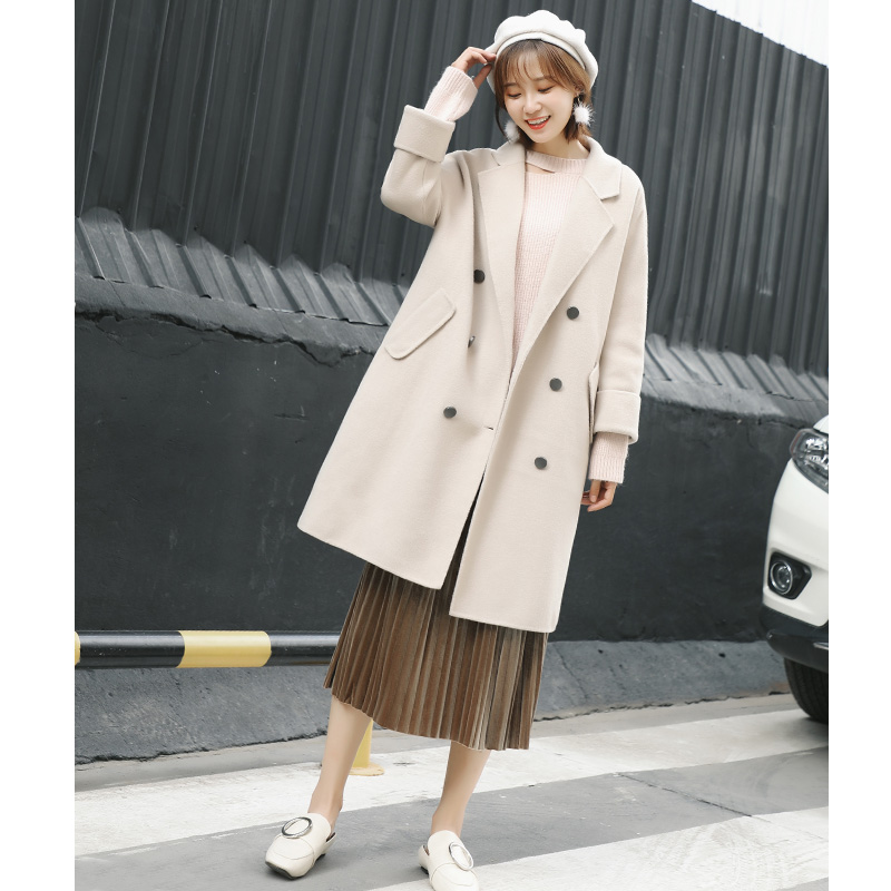 梦蝶婷 女中长款毛呢外套 呢子大衣 图3