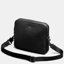 Crossbody bag men's leather trendy brand large capacity horizontal black top layer cowhide backpack single shoulder bag men's mailman bag