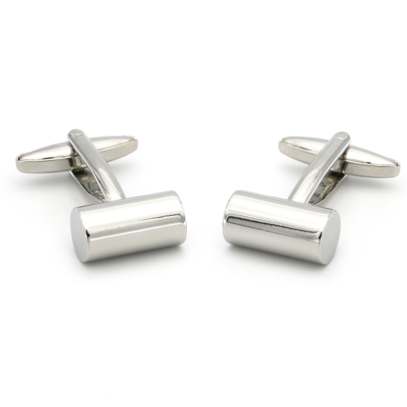 Casual and Luxurious French-Style Shirt, Suit, Tailcoat, Cufflinks, Business Silver Glossy Cylindrical Shape Cufflinks