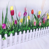 Simulation plant solid wood fence fake flower indoor fake green plant decorative flower fake plant potted ornaments Tulip set