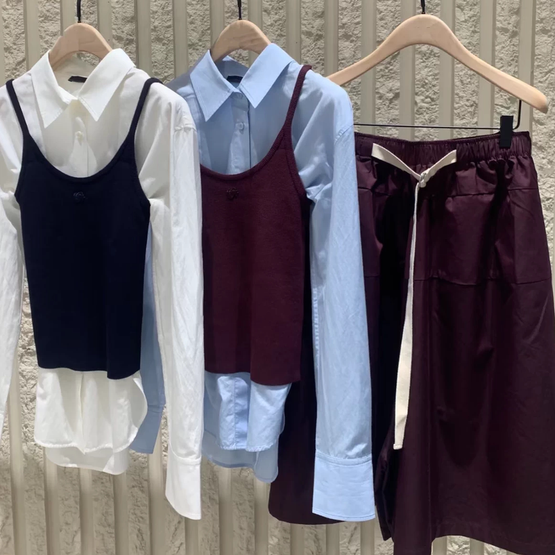【C+ Series】Mo** Shirt and Camisole Two-Piece Set 2026 Autumn New Silk Cotton Layered Wear