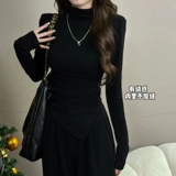 Демисезонная цветная футболка, комплект, штаны для отдыха, городской стиль, высокий воротник, по фигуре