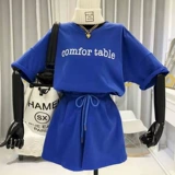 Летний спортивный костюм, модная футболка с коротким рукавом для отдыха, шорты, комплект, в корейском стиле, свободный крой