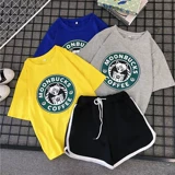 Комплект, футболка с коротким рукавом, шорты, трендовый спортивный костюм, свободный крой