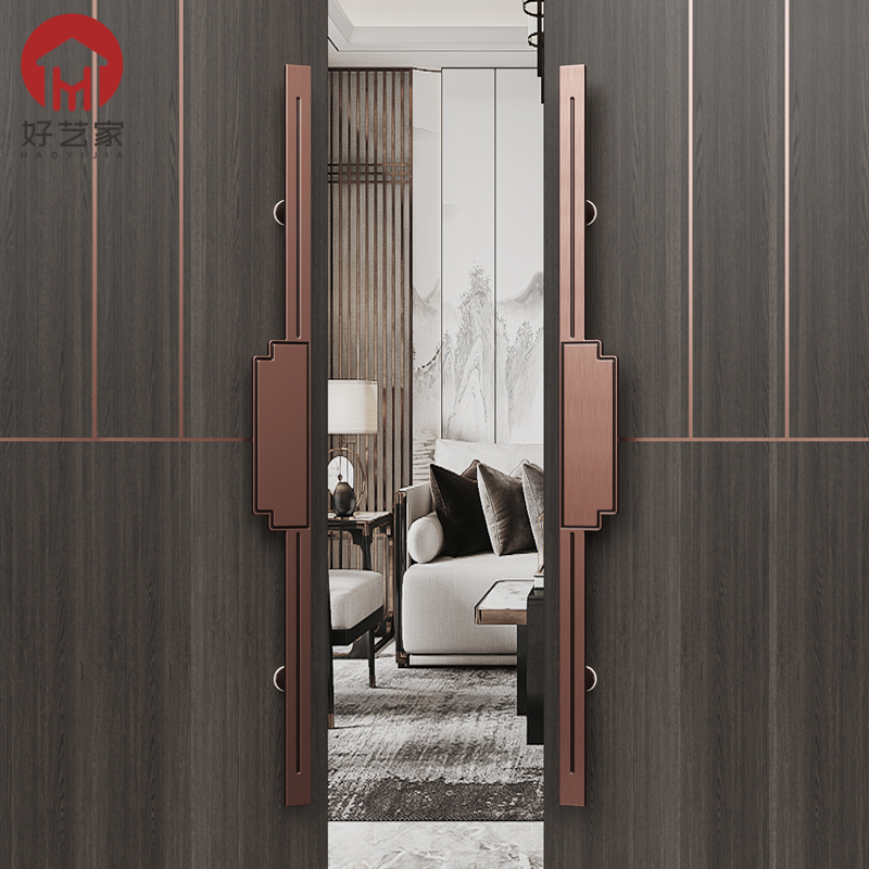 Chinese style clubhouse solid wood door sliding door handrail modern antique bronze door handle custom jade glass door handle