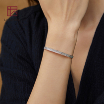 Old silver shop S925 sterling silver bracelet female fashion simple solid Open silver bracelet silver tapping pattern foot silver bracelet
