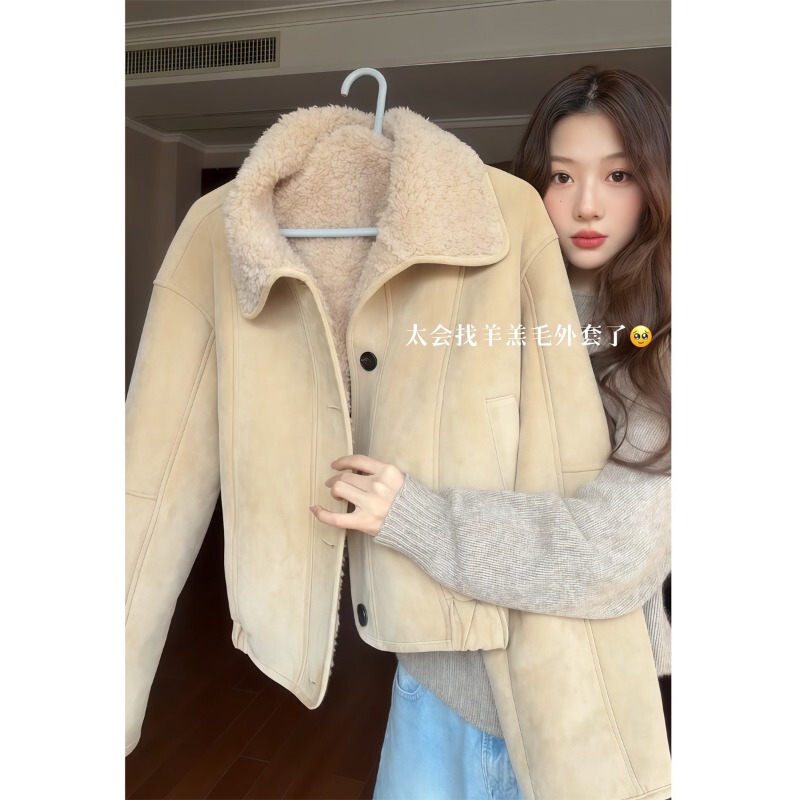 Women's Short Faux Lamb Wool Coat with Lapel, 2026 Autumn and Winter New Style, Chanel-Inspired Lamb Wool, Korean Style