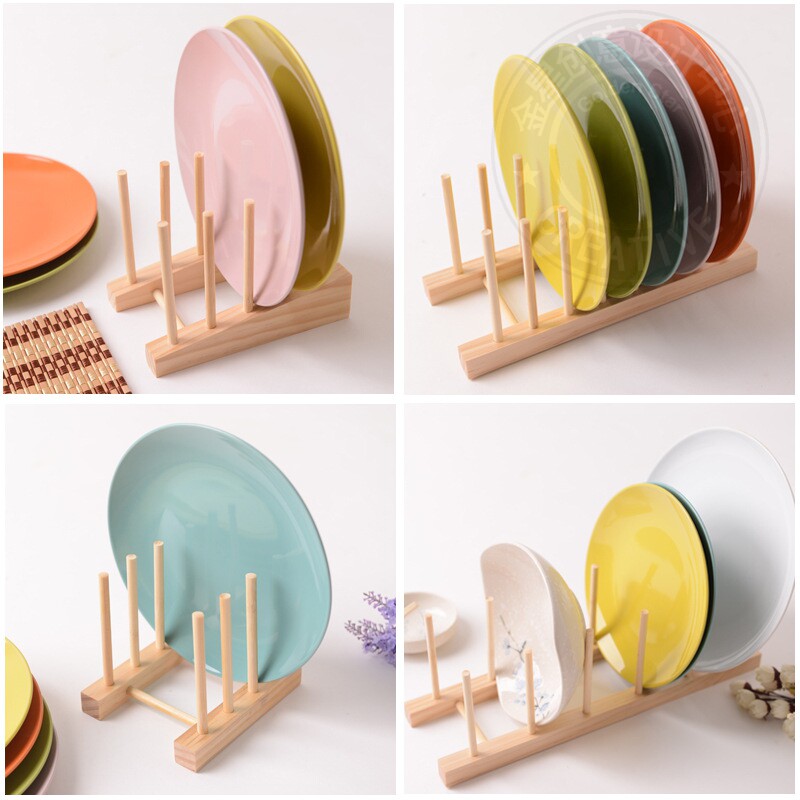 Solid wood drain plate shelf support display dish rack cup rack kitchen storage rack rack tea cake rack simple bookshelf