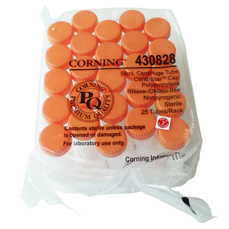康宁Corning 430829 50ml离心管 锥形底平盖PP无菌25个/包不带架