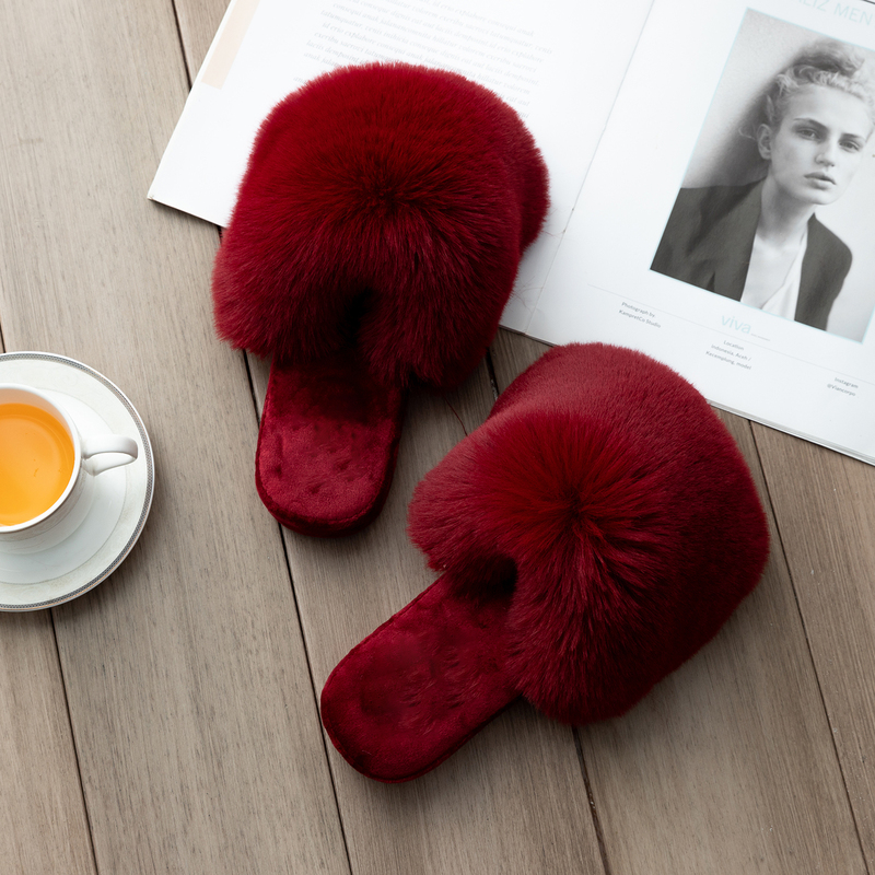 Cool Deer Fur Slippers for Women, Internet Celebrity Thick-Soled Non-Slip Outdoor Wear, Floor-Warming Autumn and Winter Home Indoor Cotton Slippers