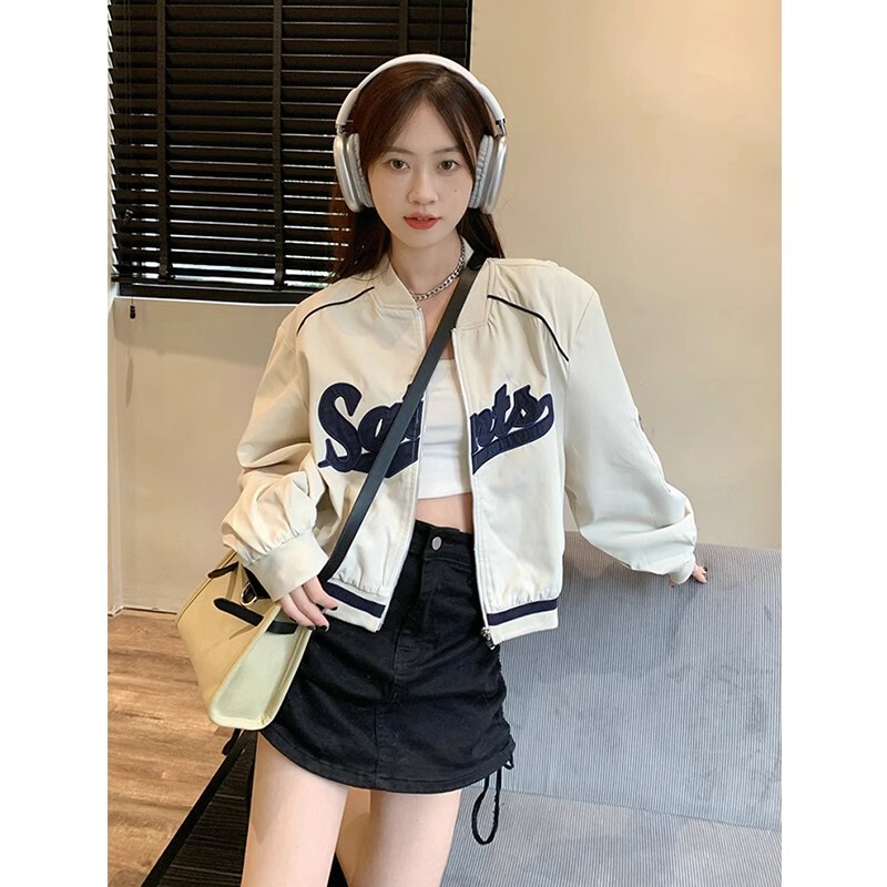 American Casual Baseball Jacket for Petite Women, 2025 Spring Hot Girl Style Bomber Jacket, Short Top