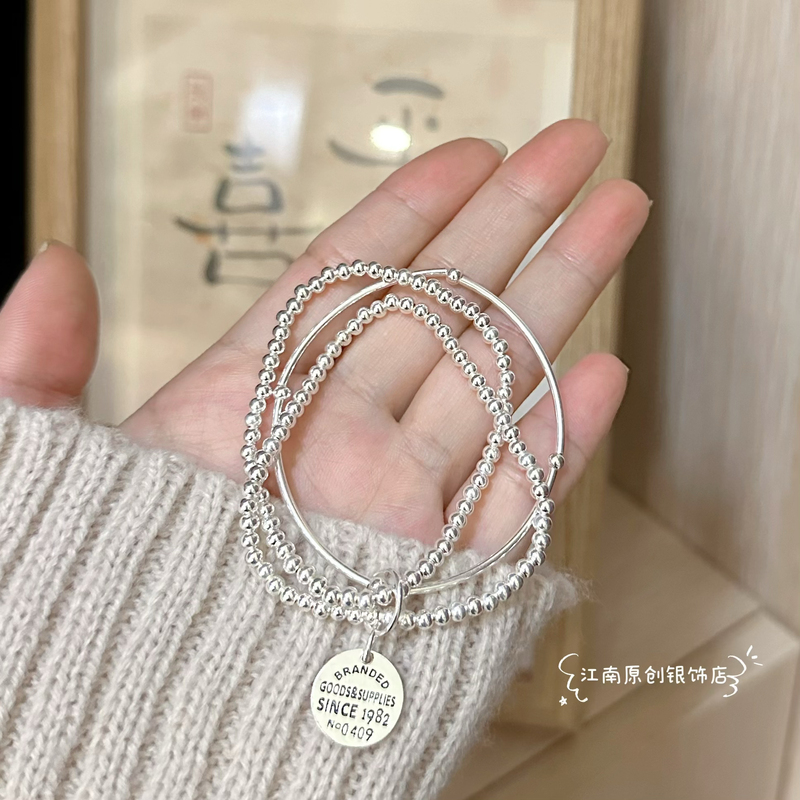 [Jiangnan] S925 All-Over Sterling Silver Three-Layer Stacked Pure Silver Bracelet 2024 New Fashion Exquisite Design