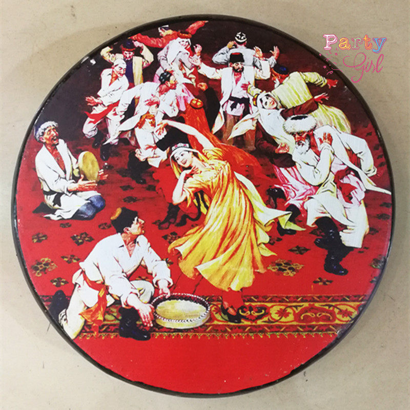 Xinjiang ethnic hand drum instrumental figures Painted Bull Leather made dance performance Props Dining Hall Hotel Decoration