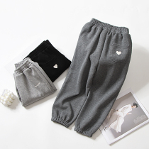 Gray sweatpants girl spring and autumn loose beam pants and gas children autumn thickening Harlen casual pants tide