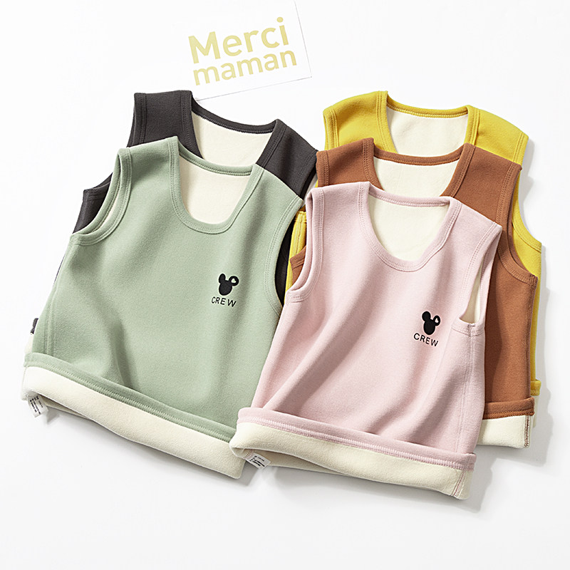 Autumn and winter girls vest plus velvet boneless baby belly protection boy vest warm thickened children's vest vest outside the tide