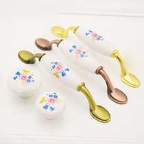 Pastoral ceramic handle flower pattern handle antique European cabinet wardrobe chrysanthemum single hole drawer gold