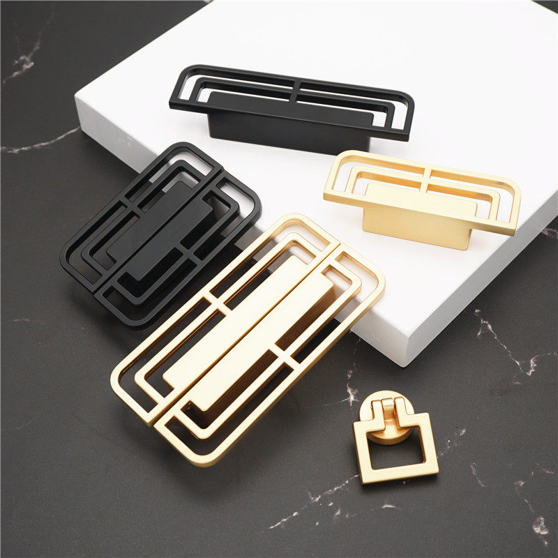 Nordic gold dumb black new Chinese brass red wooden cabinet door to open zinc alloy hand closet door handle