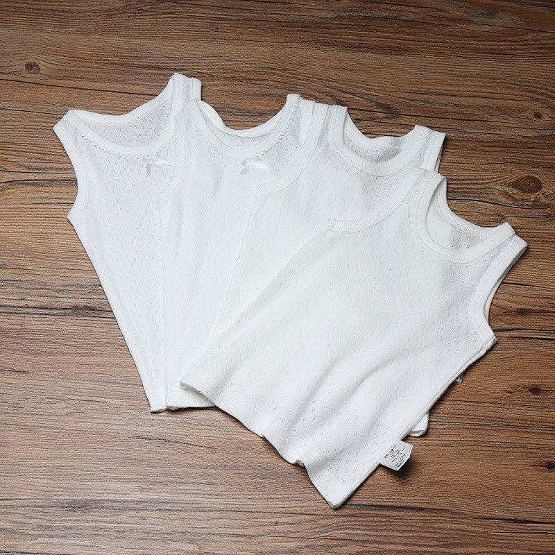 2-pack of pure white non-fluorescent Japanese children's vests for boys and girls pure cotton hollow mesh sleeveless summer thin section