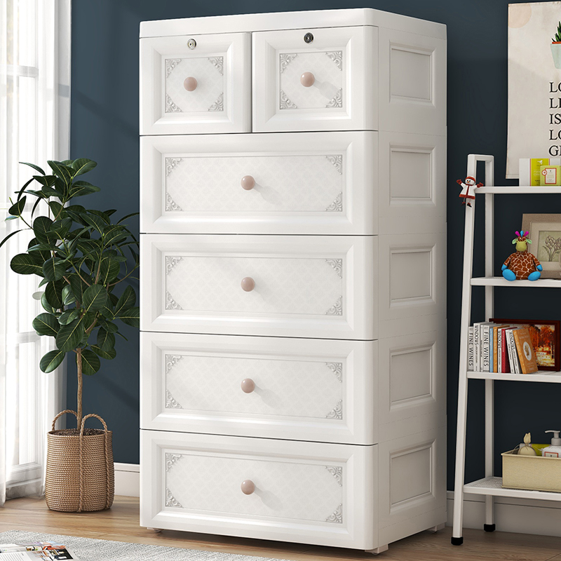 Eurostyle thickened drawer-type storage cabinet Multi-layer plastic case Wardrobe Baby Wardrobe Five Bucket Cabinets Home shelving
