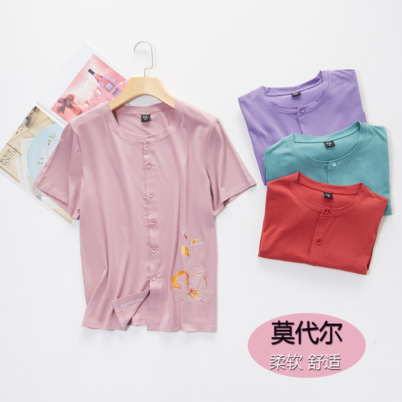 Middle aged woman Modale short sleeve vest Summer sweatshirt Grandmother loose Mom clothing old man Gats up sweatshirt