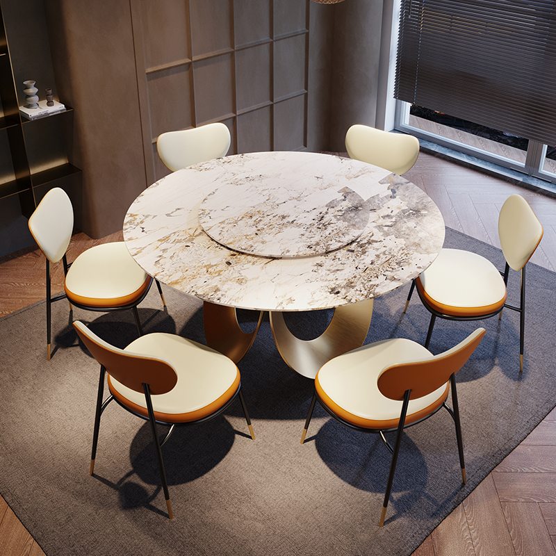 Extremely Minimalist Ideostyle Rockboard Table Home Small Household Type Light Lavish Modern Minima Round Dining Table And Chairs Combined Turntable