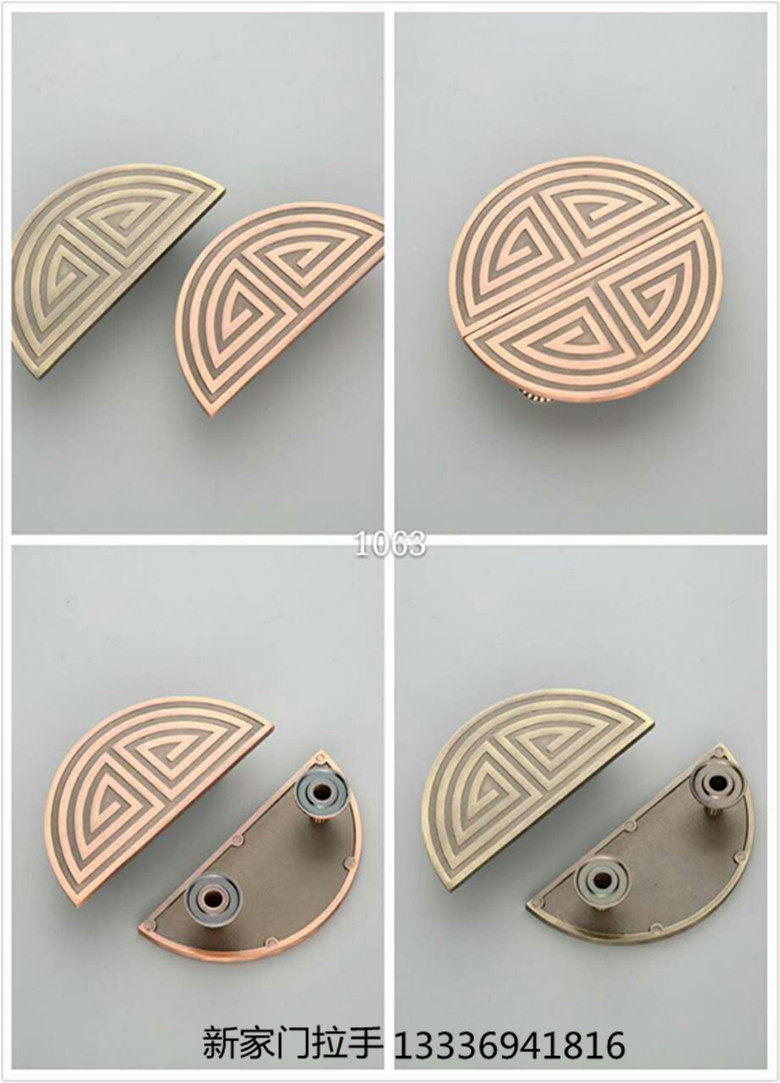 Chinese glass large door handle solid wood door New pint handle engraving semi-circle European style green antique antique bronze door armrests
