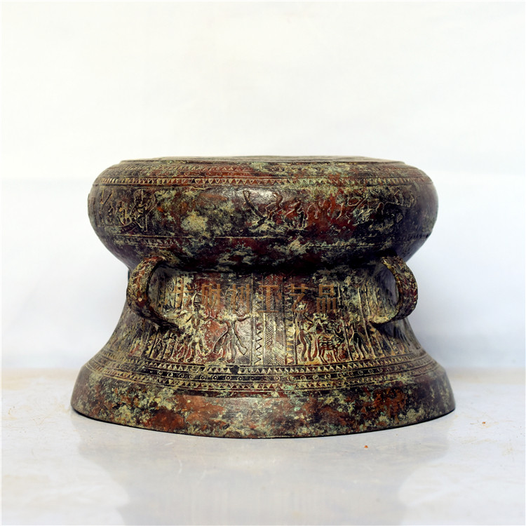 Bronze Drum Guangxi Special Decoration Chinese Bronze Craft Gift Decoration Office Living Room Decoration Collection Red Spot Green Embroidery