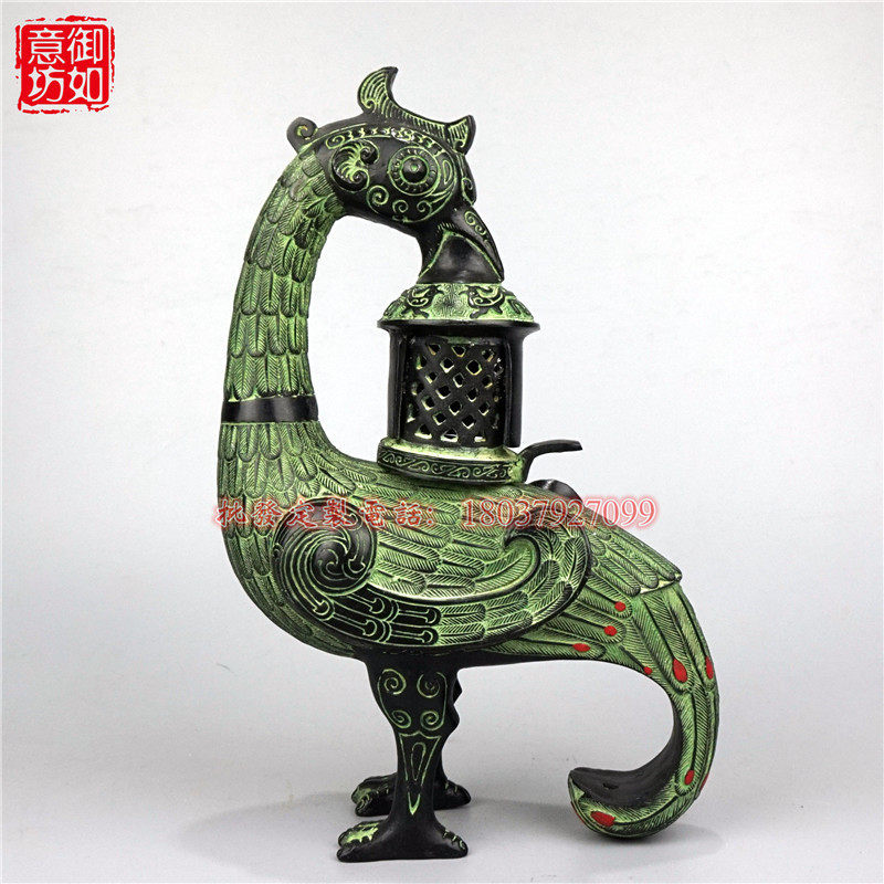 Phoenix Lamp Imitation Antique Bronze Ware Handicraft Swing Accessories Collection Pint Han Dynasty Bronze Lamp Bird Lamp Peacock Lamp Home Furnishing