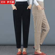 Mother pants Spring and Autumn wear corduroy pants Harlan velvet pants autumn trousers middle-aged elderly autumn and winter high waist middle-aged