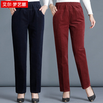 Middle-aged womens pants chun qiu kuan mother pants high-waisted elderly tiao sweat pants loose corduroy autumn and winter da ma ku