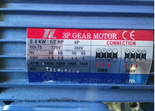 TAIWAN 3PHASE GEAR MOTOR1 4HPTUNG LEE ELECTRICAL CO LTD