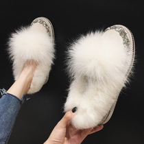  White rabbit fur shoes womens winter wear thick-soled 2020 new doudou shoes one pedal plus velvet flat-bottomed warm cotton shoes