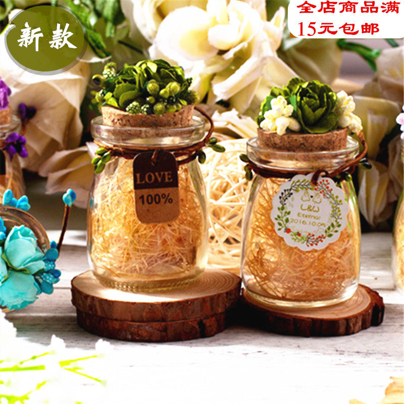 New Korean version small pudding glass bottle soft wood cork Xu may bottle stars bottle floral art glass bottle drifting bottle
