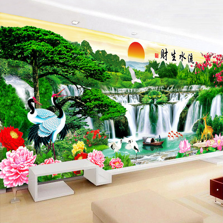 5d Brick Stone Painting Full Drill Flowing Water Raw Wealth Greet Visitors Pine Sticker Drill Cross Embroidered Scenic Painting Diamond Show 2023 Living Room New-Taobao