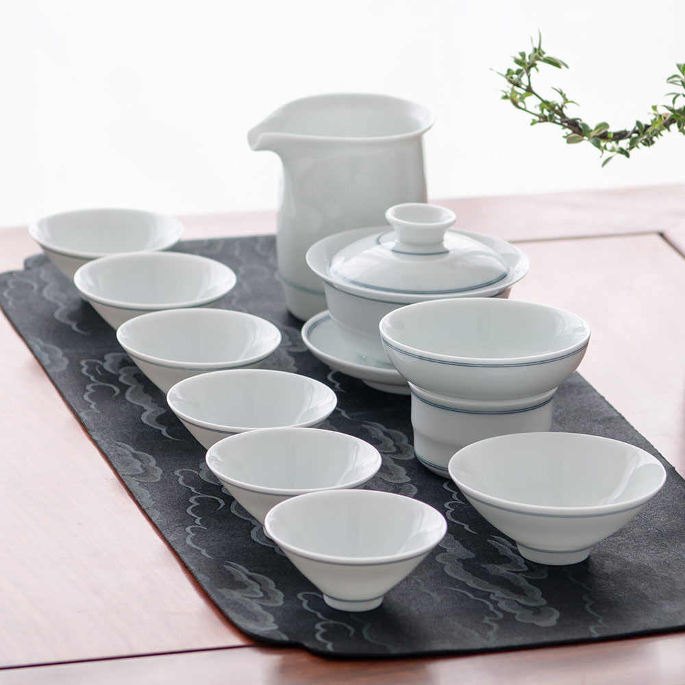 Public remit kung fu tea set suit visitor tureen office white porcelain small set of household porcelain of jingdezhen ceramics