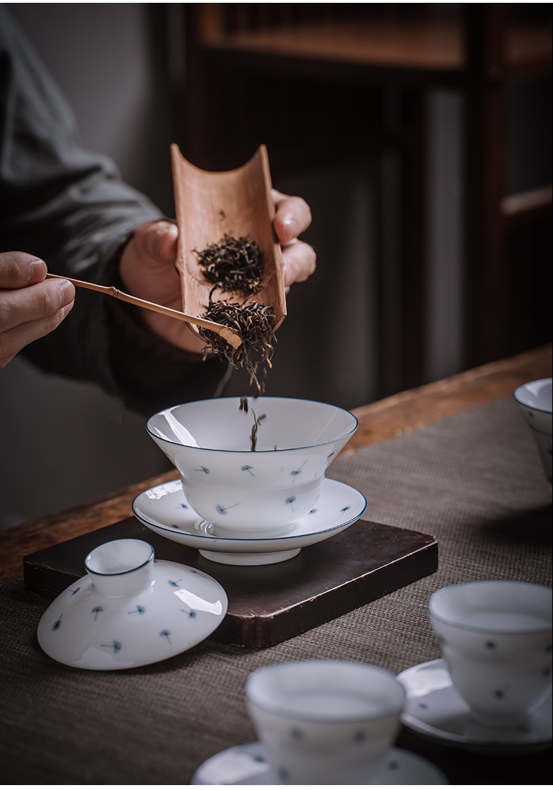 Public remit kung fu tea set tureen jingdezhen ceramic cups small household set of white porcelain hand draw a complete set of