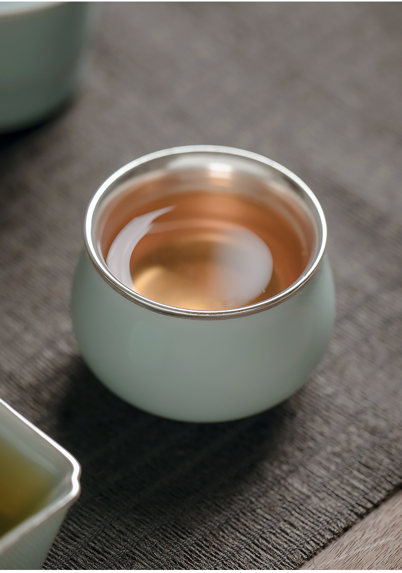 Silvering kung fu tea tea cup single CPU celadon master cup of jingdezhen ceramic tea cup, a single tea