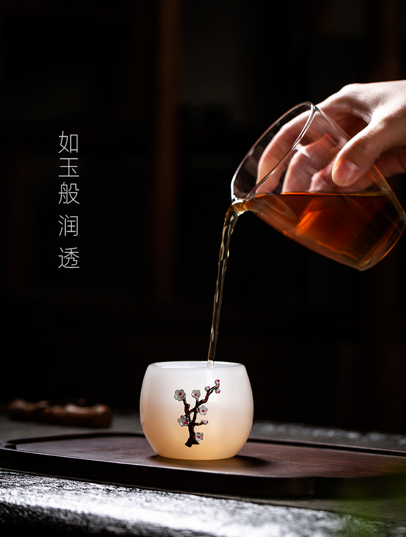 Public remit noggin suet jade white jade porcelain kung fu master cup single CPU coloured glaze female glass tea set sample tea cup