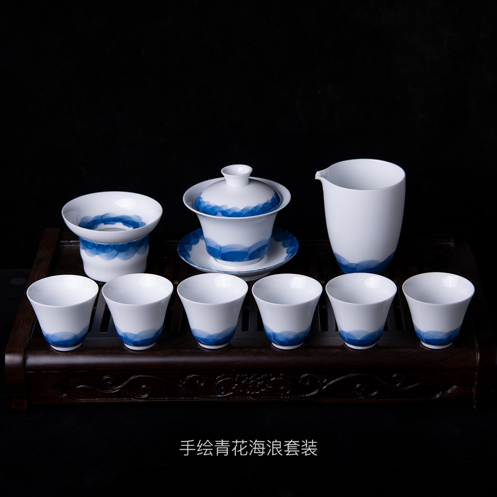 White porcelain porcelain of kung fu tea tureen tea set tea cups household contracted jingdezhen tea gift boxes