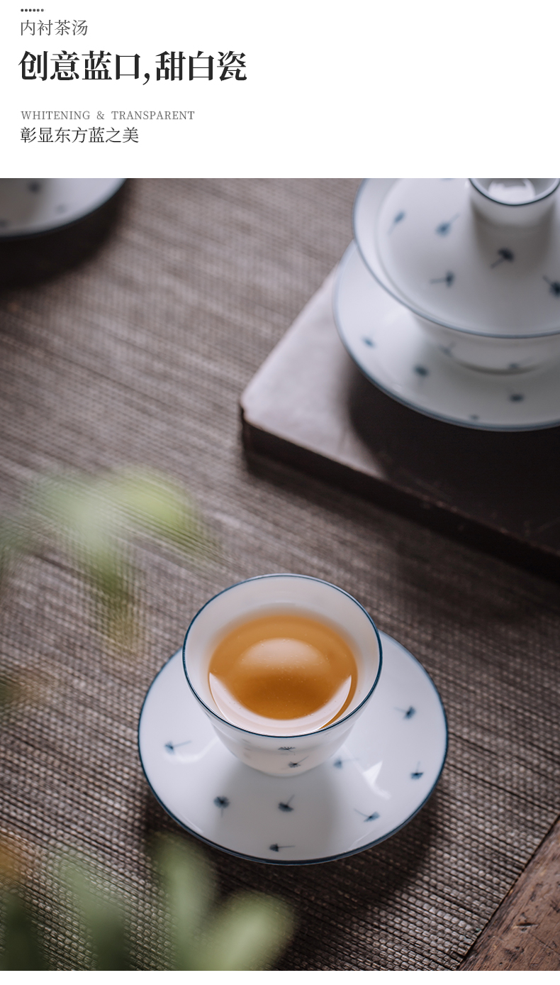 Public remit kung fu tea set tureen jingdezhen ceramic cups small household set of white porcelain hand draw a complete set of