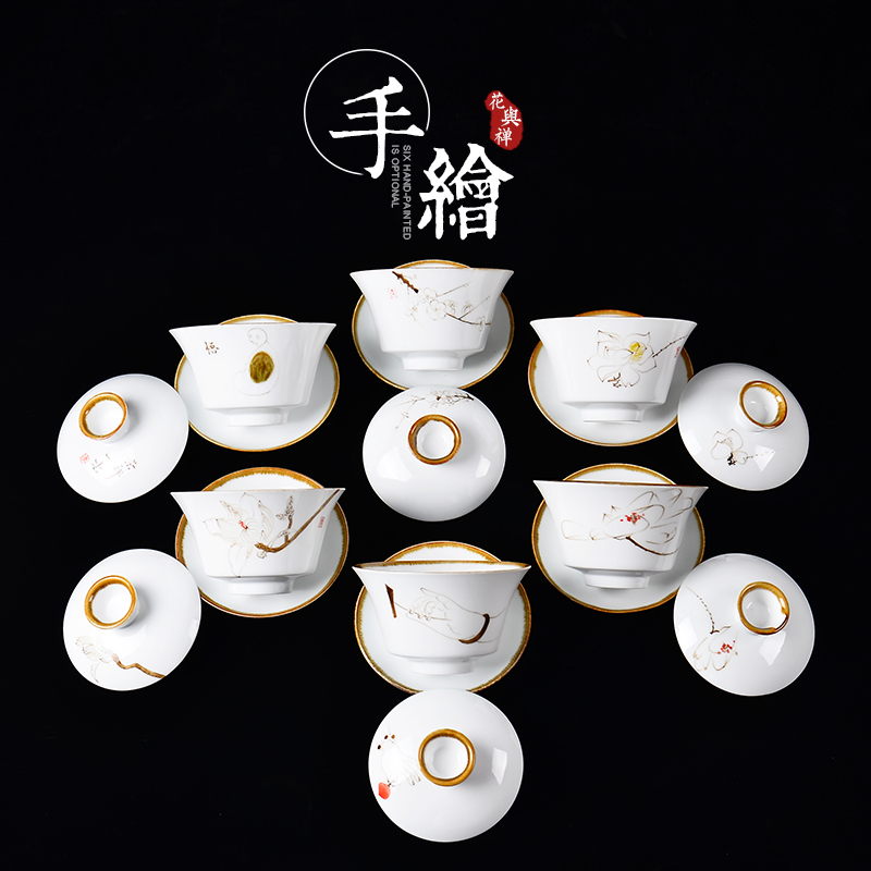 Wynn collect large hand draw three to make tea tureen up porcelain bowl tea worship ceramic cups kung fu tea set