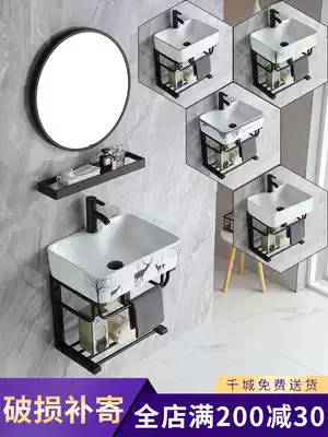Wall-mounted wash basin small apartment ceramic washbasin cabinet combination bracket wash basin balcony pool