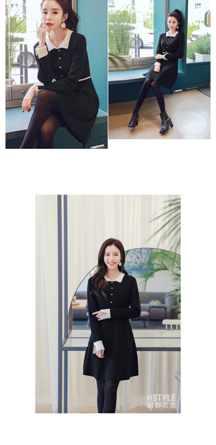 Handu quần áo nhà mùa hè 2019 của phụ nữ màu đen giả hai mảnh ve áo mỏng một từ váy dài tay IG8292 - A-Line Váy váy sát nách chữ a