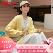 Handu quần áo nhà mùa thu 2019 của phụ nữ Hàn Quốc sáng ngời đèn lồng màu vàng dài tay áo len cardigan - Cardigan