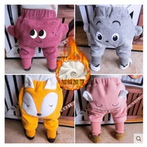Baby plus velvet big pp long pants cotton pants boys baby girls warm autumn and winter warm clothes children thick winter clothes